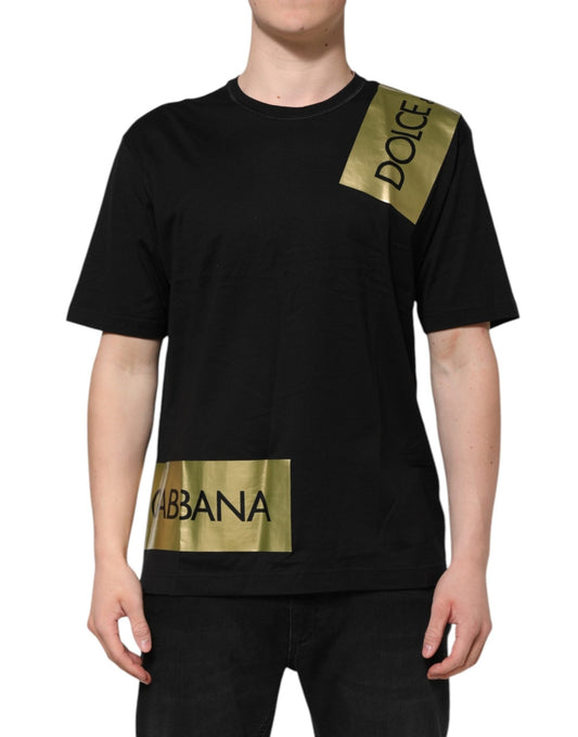 Dolce & Gabbana Black Logo Tape Cotton Men Crew Neck T-shirt - Le schmidt
