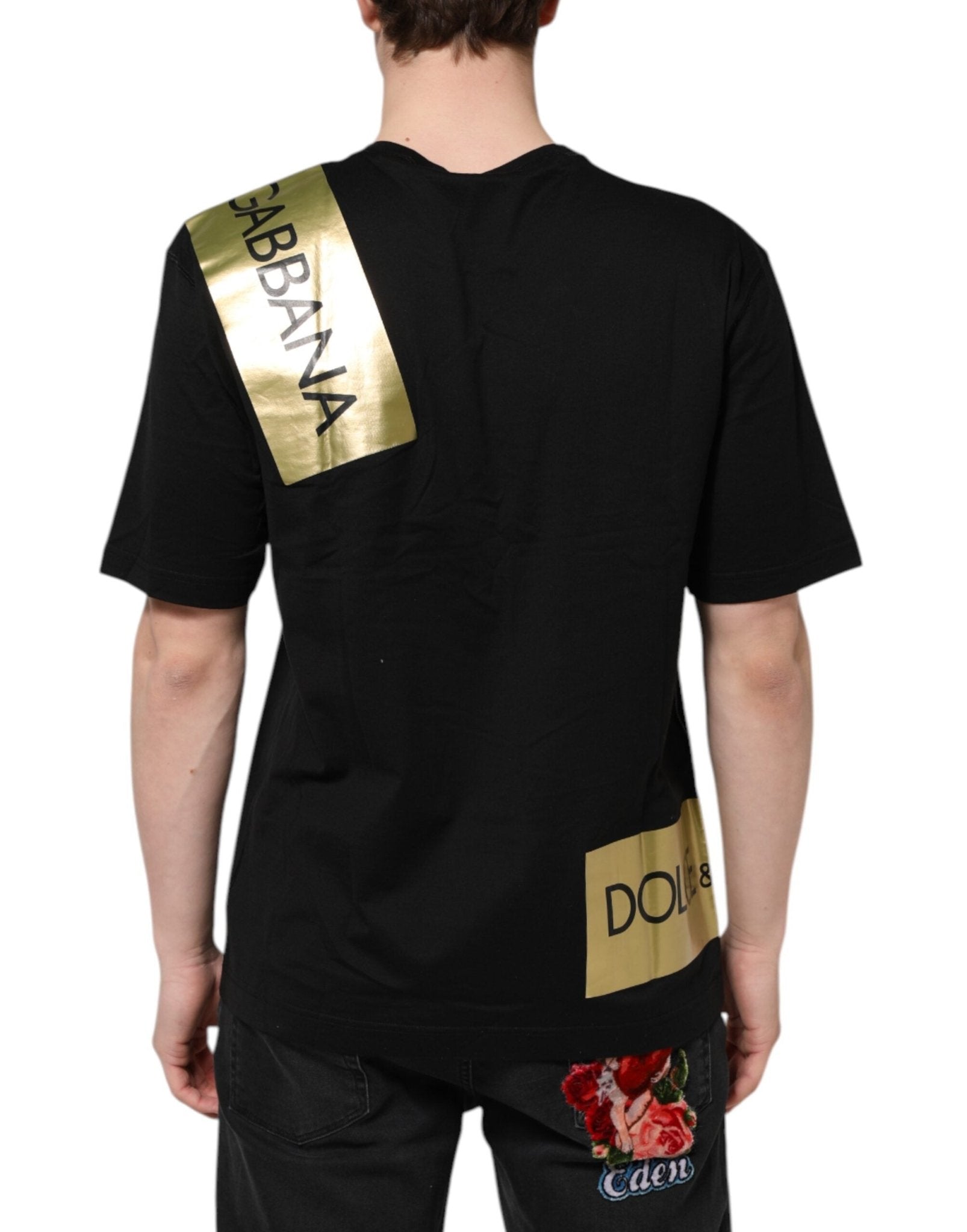 Dolce & Gabbana Black Logo Tape Cotton Men Crew Neck T-shirt - Le schmidt