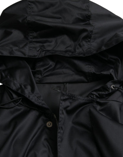 Dolce & Gabbana Black Polyester Hooded Long Windbreaker Jacket - Le schmidt