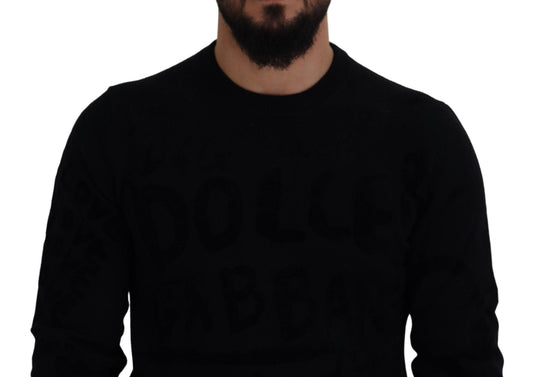 Dolce & Gabbana Black Wool Logo Pattern Crewneck Pullover Sweater - Le schmidt