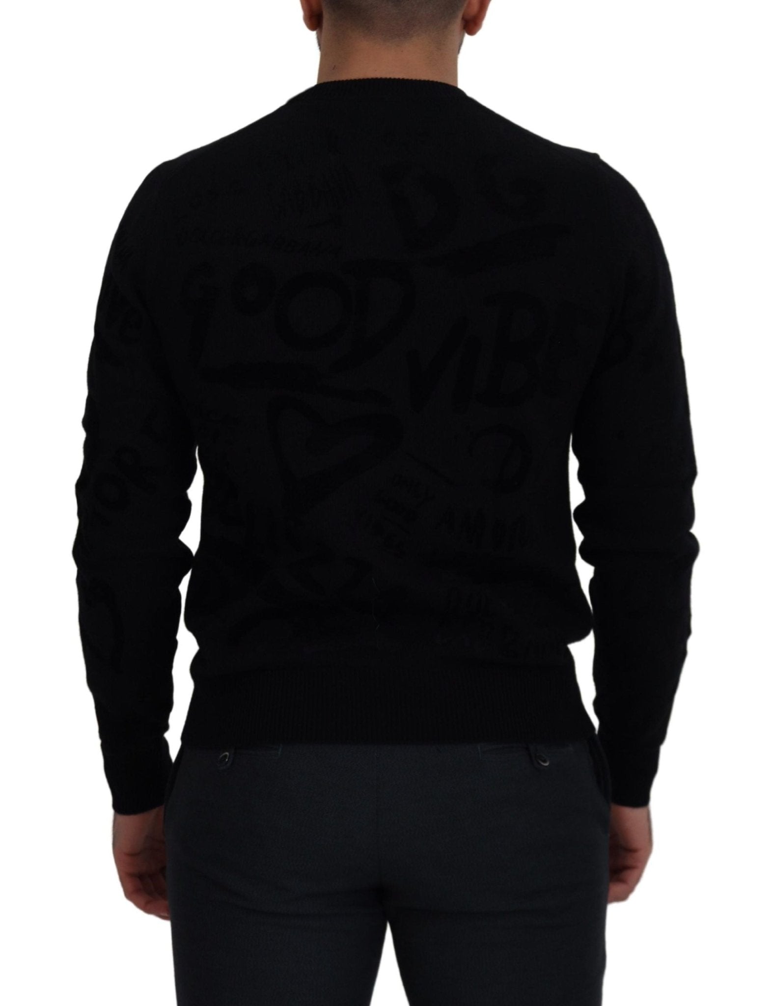 Dolce & Gabbana Black Wool Logo Pattern Crewneck Pullover Sweater - Le schmidt