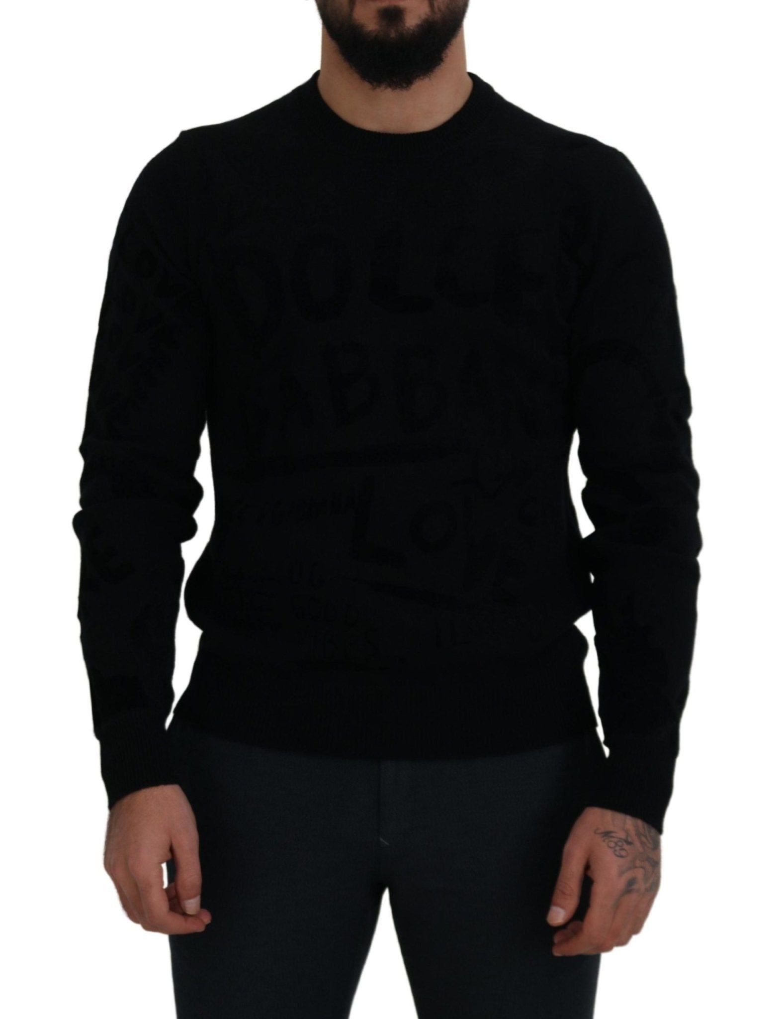 Dolce & Gabbana Black Wool Logo Pattern Crewneck Pullover Sweater - Le schmidt
