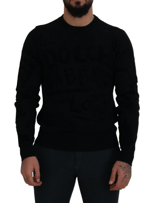 Dolce & Gabbana Black Wool Logo Pattern Crewneck Pullover Sweater - Le schmidt