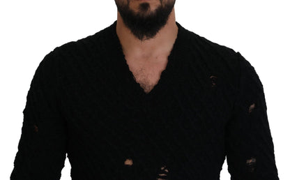 Dolce & Gabbana Black Wool V - neck Knitted Pullover Sweater - Le schmidt