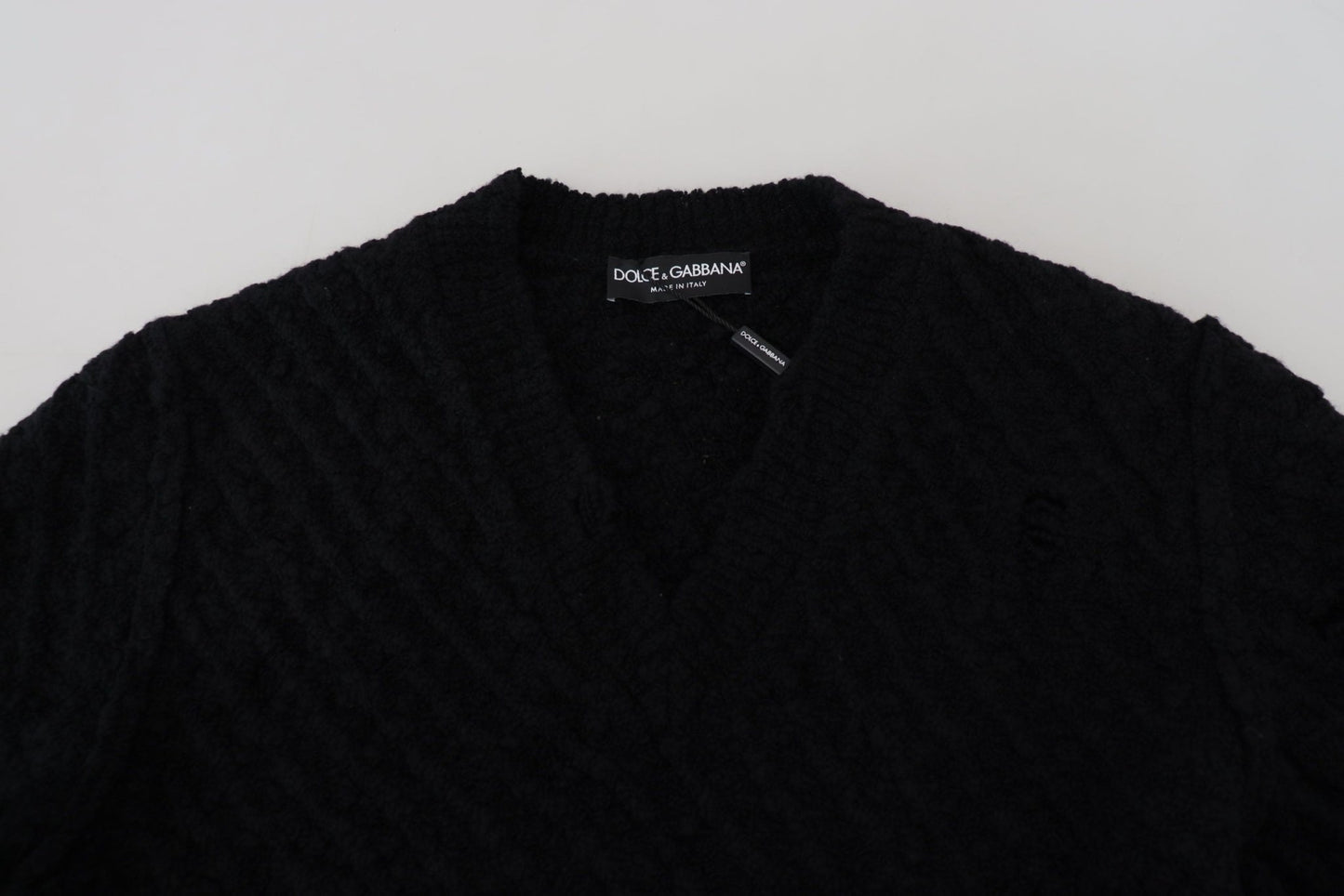 Dolce & Gabbana Black Wool V - neck Knitted Pullover Sweater - Le schmidt