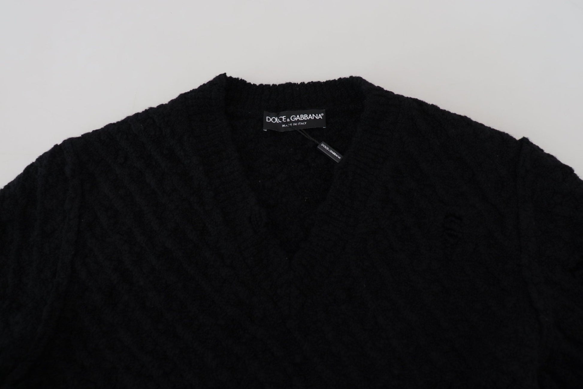 Dolce & Gabbana Black Wool V - neck Knitted Pullover Sweater - Le schmidt