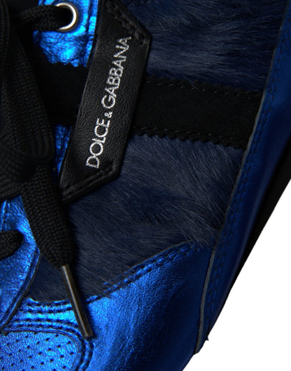 Dolce & Gabbana Blue Black Calf Hair Leather Sneakers Shoes - Le schmidt