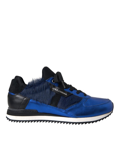 Dolce & Gabbana Blue Black Calf Hair Leather Sneakers Shoes - Le schmidt