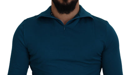 Dolce & Gabbana Blue Cotton Collared Slim Pullover Sweater - Le schmidt