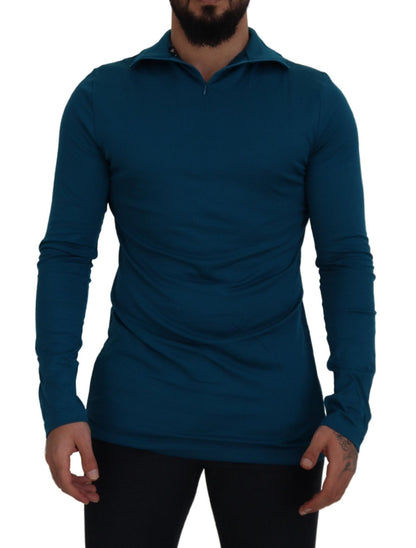Dolce & Gabbana Blue Cotton Collared Slim Pullover Sweater - Le schmidt