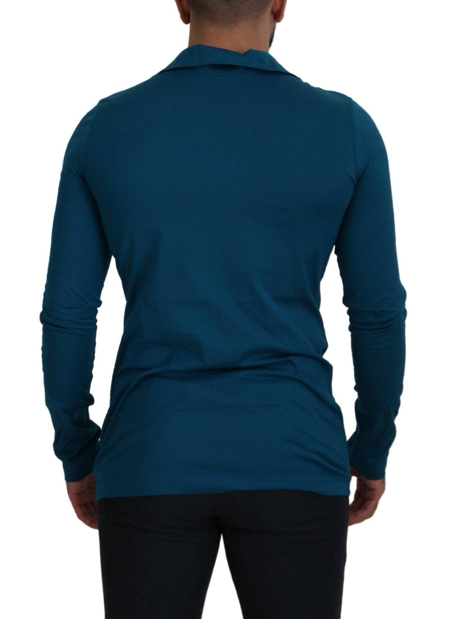 Dolce & Gabbana Blue Cotton Collared Slim Pullover Sweater - Le schmidt