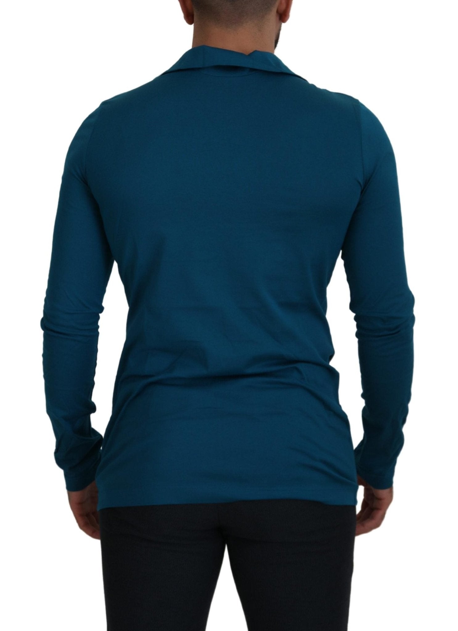 Dolce & Gabbana Blue Cotton Collared Slim Pullover Sweater - Le schmidt