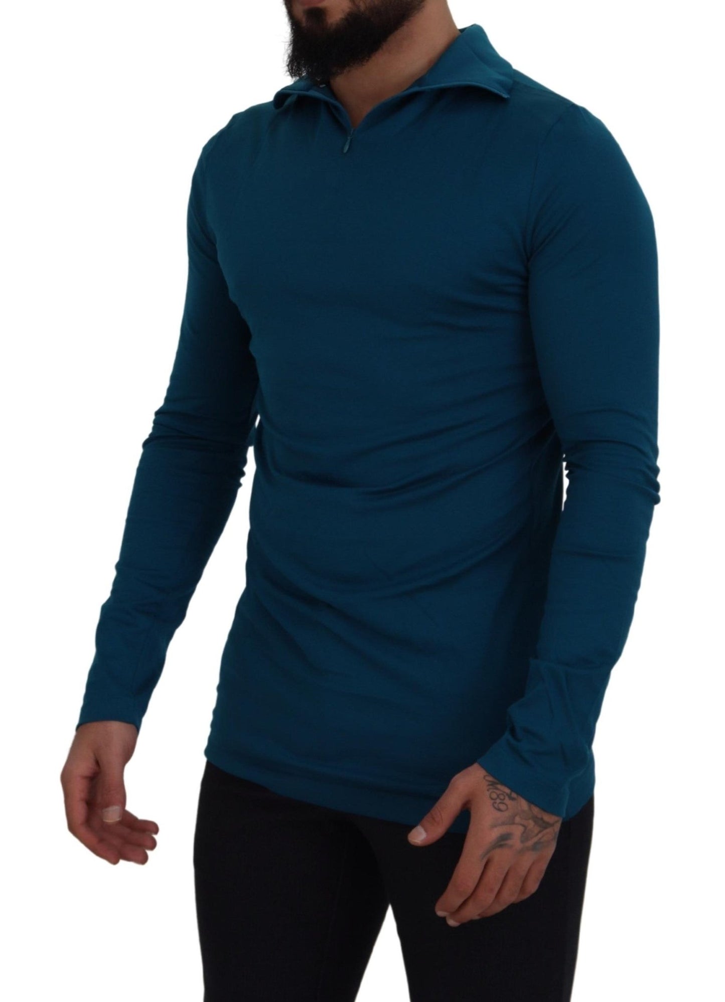 Dolce & Gabbana Blue Cotton Collared Slim Pullover Sweater - Le schmidt