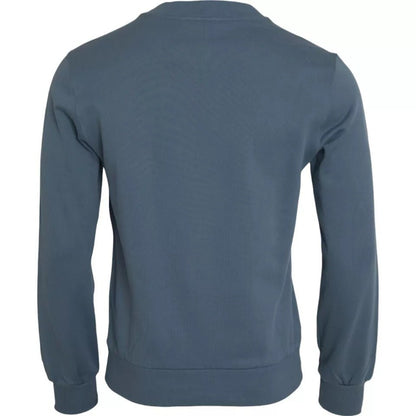 Dolce & Gabbana Blue Cotton Logo Patch Crew Neck Men Pullover Sweater - Le schmidt