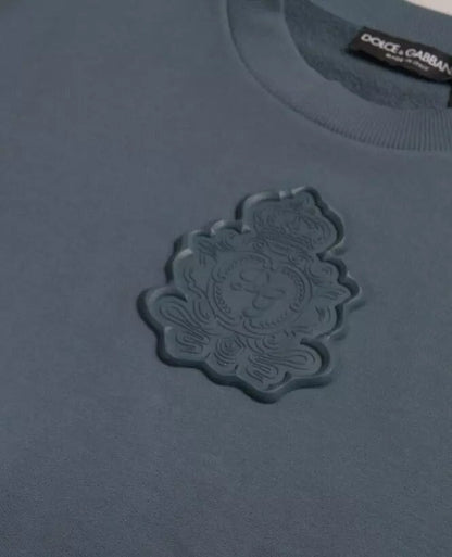 Dolce & Gabbana Blue Cotton Logo Patch Crew Neck Men Pullover Sweater - Le schmidt