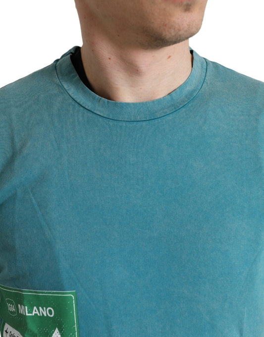 Dolce & Gabbana Blue Cotton Milano Street Round Neck T-shirt - Le schmidt