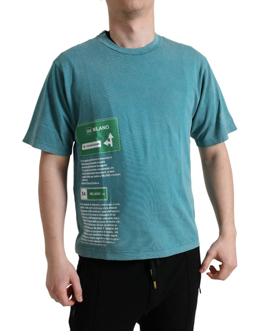 Dolce & Gabbana Blue Cotton Milano Street Round Neck T-shirt - Le schmidt