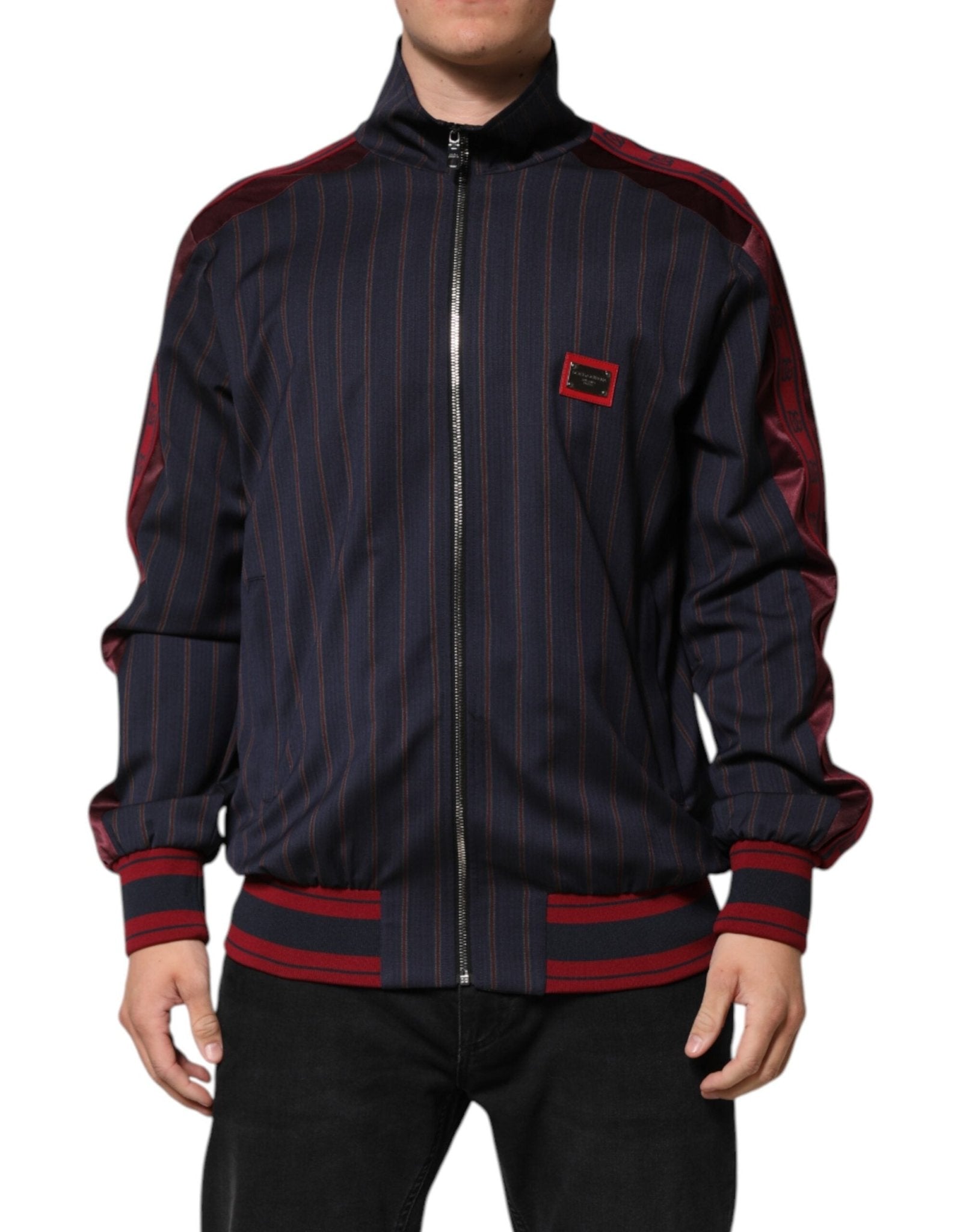 Dolce & Gabbana Blue Red Striped Logo Plaque Full Zip Jacket - Le schmidt