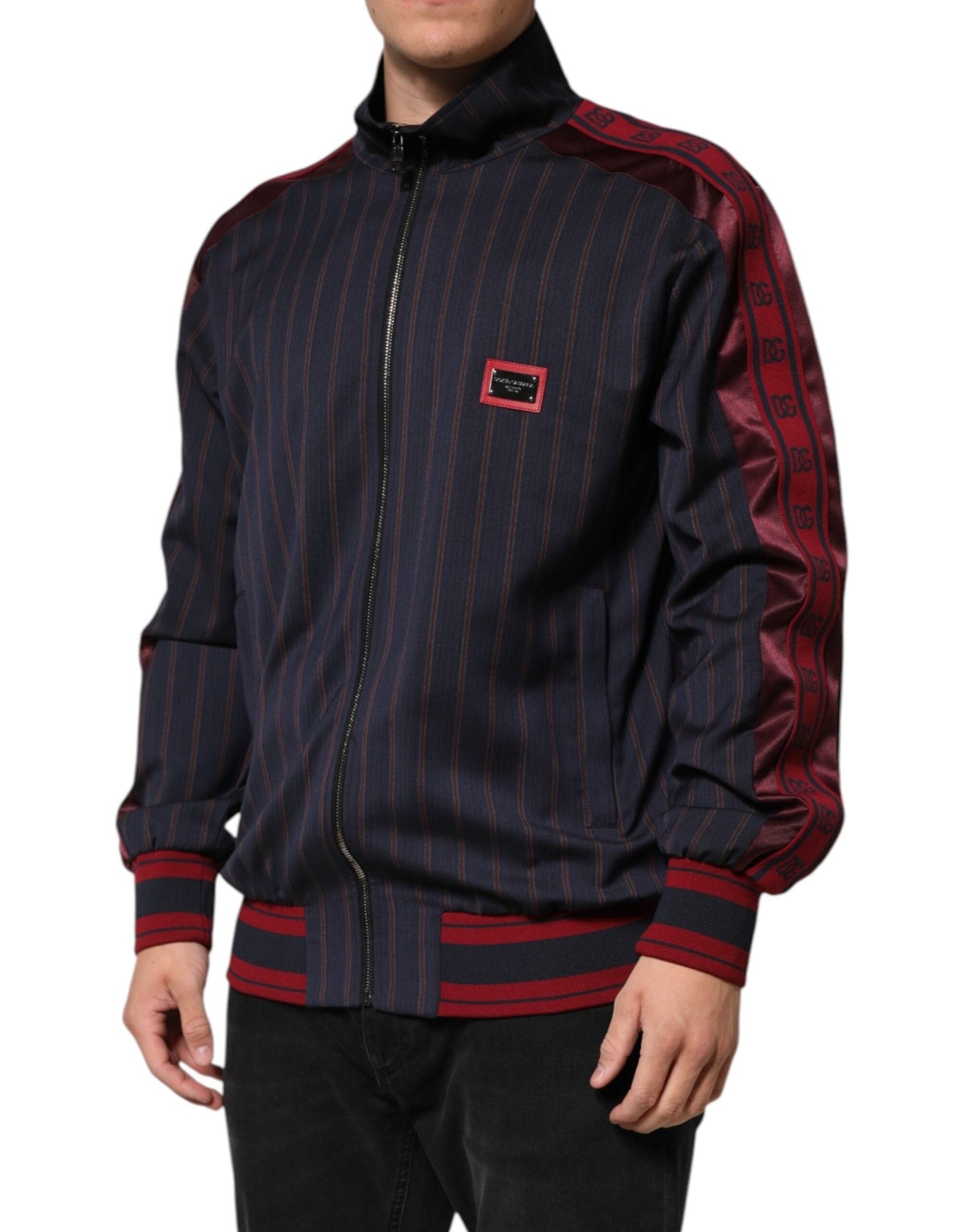 Dolce & Gabbana Blue Red Striped Logo Plaque Full Zip Jacket - Le schmidt