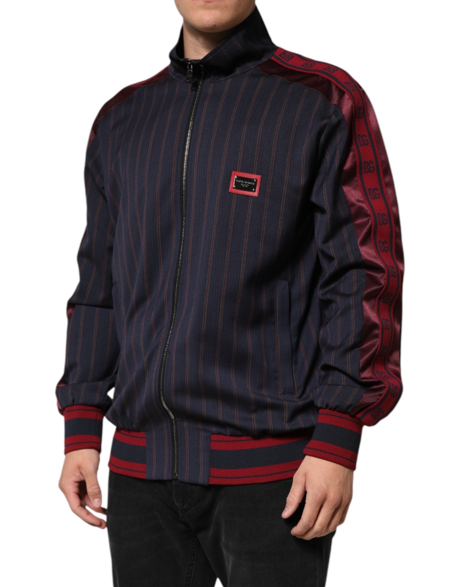 Dolce & Gabbana Blue Red Striped Logo Plaque Full Zip Jacket - Le schmidt