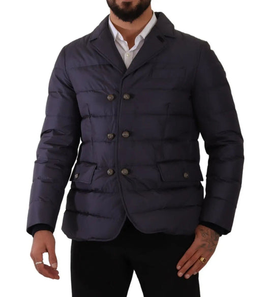 Dolce & Gabbana Blue Silk Goat Coat Blouson Winter Jacket - Le schmidt