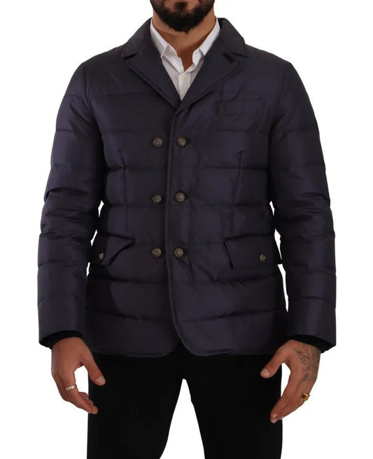 Dolce & Gabbana Blue Silk Goat Coat Blouson Winter Jacket - Le schmidt
