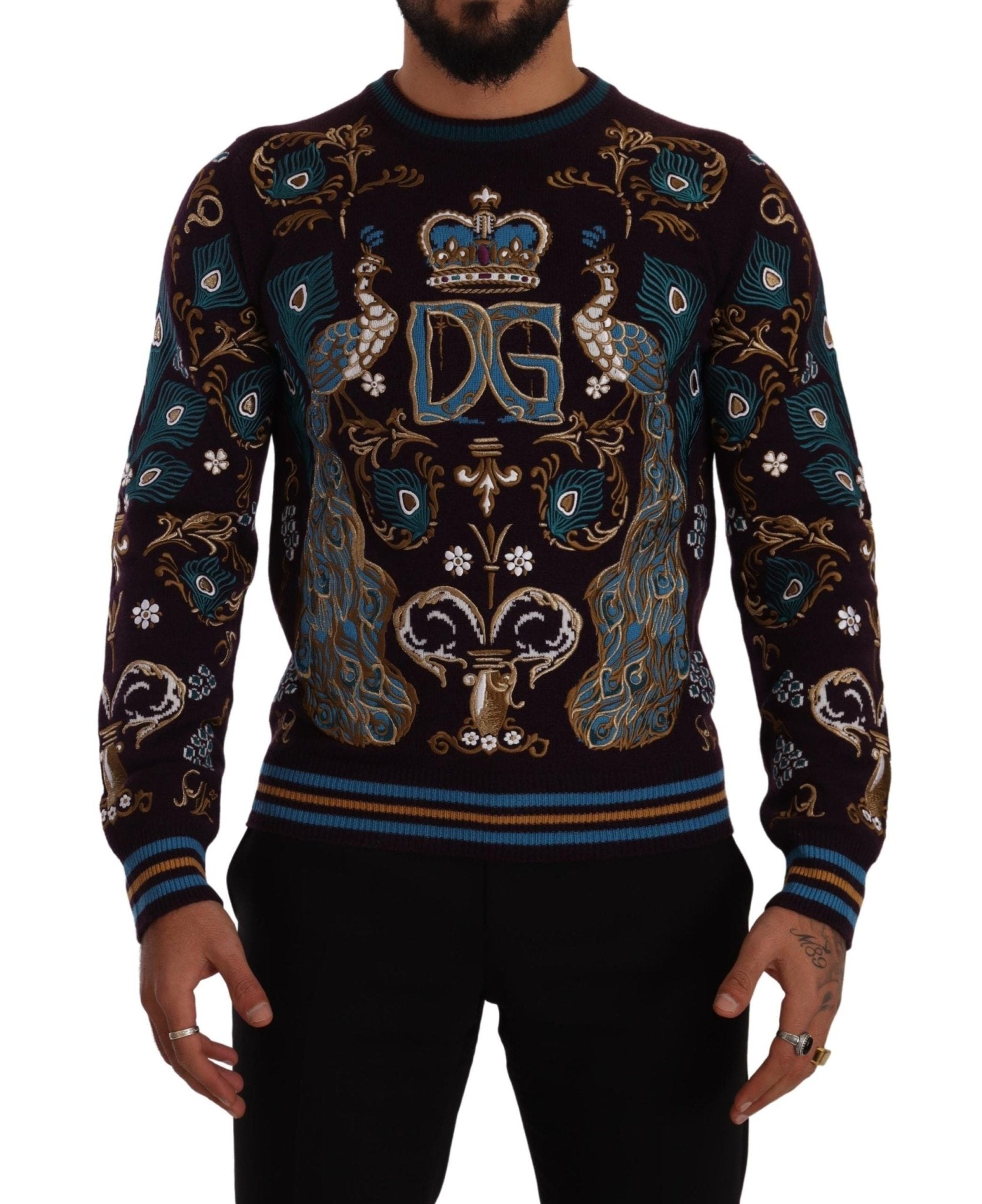 Dolce & Gabbana Bordeaux Cashmere DG Crown Embroidered Sweater - Le schmidt