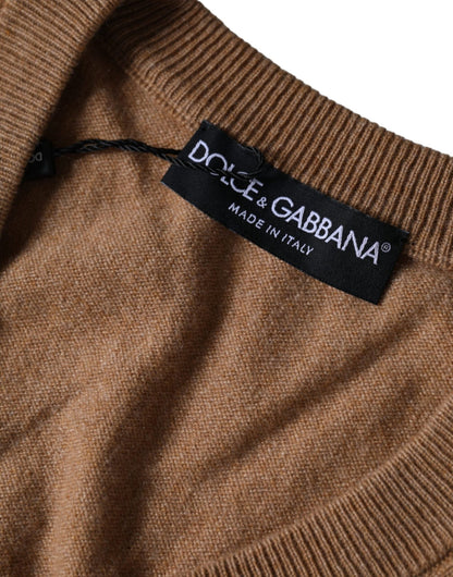 Dolce & Gabbana Brown Cashmere Knit V - neck Pullover Sweater - Le schmidt
