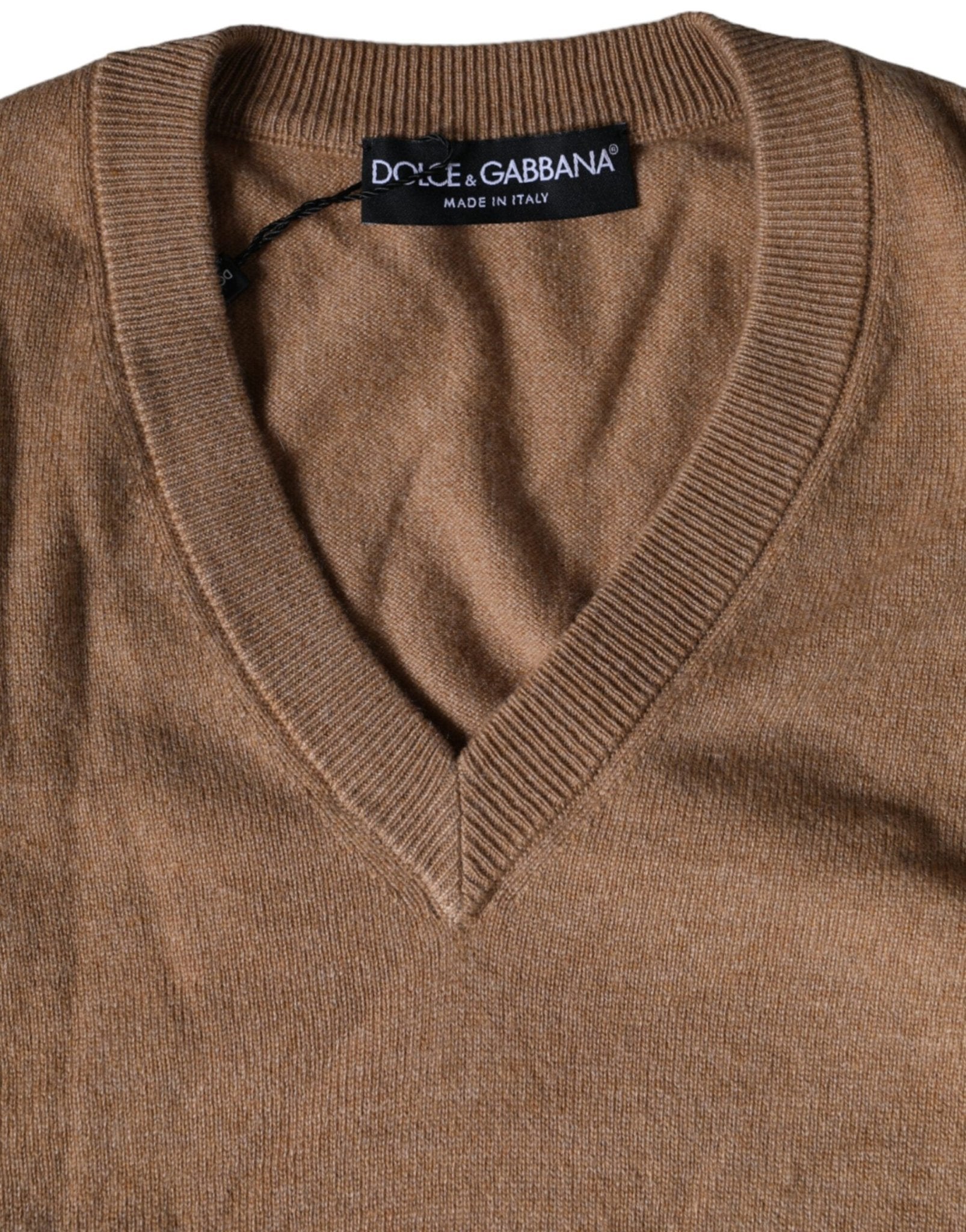 Dolce & Gabbana Brown Cashmere Knit V - neck Pullover Sweater - Le schmidt
