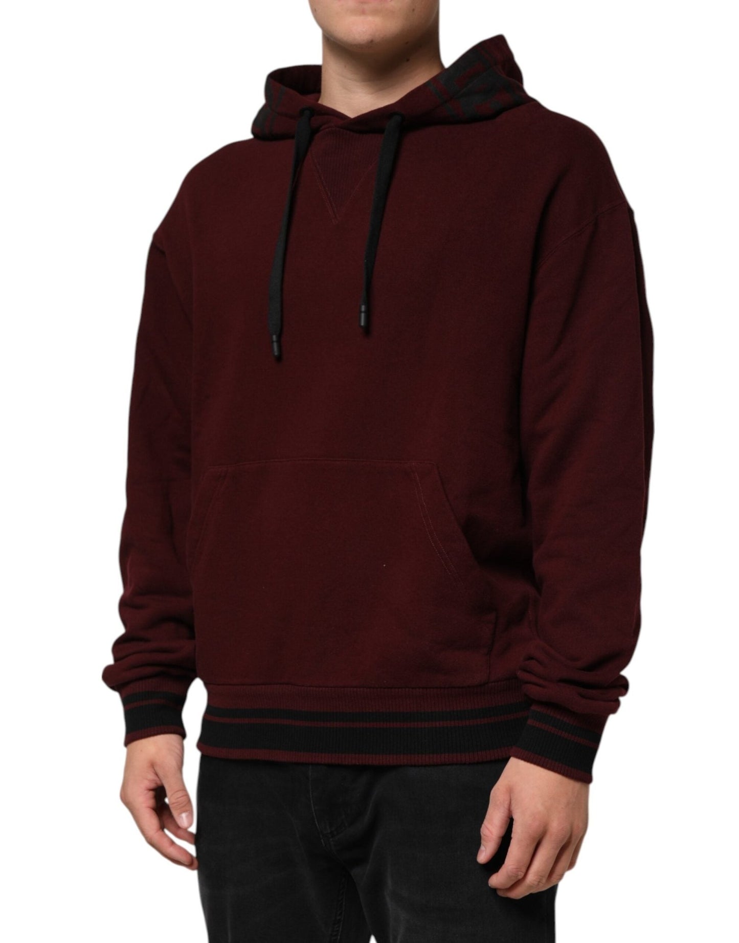 Dolce & Gabbana Burgundy Cotton Plaid Lined Men Hoodie Sweater - Le schmidt