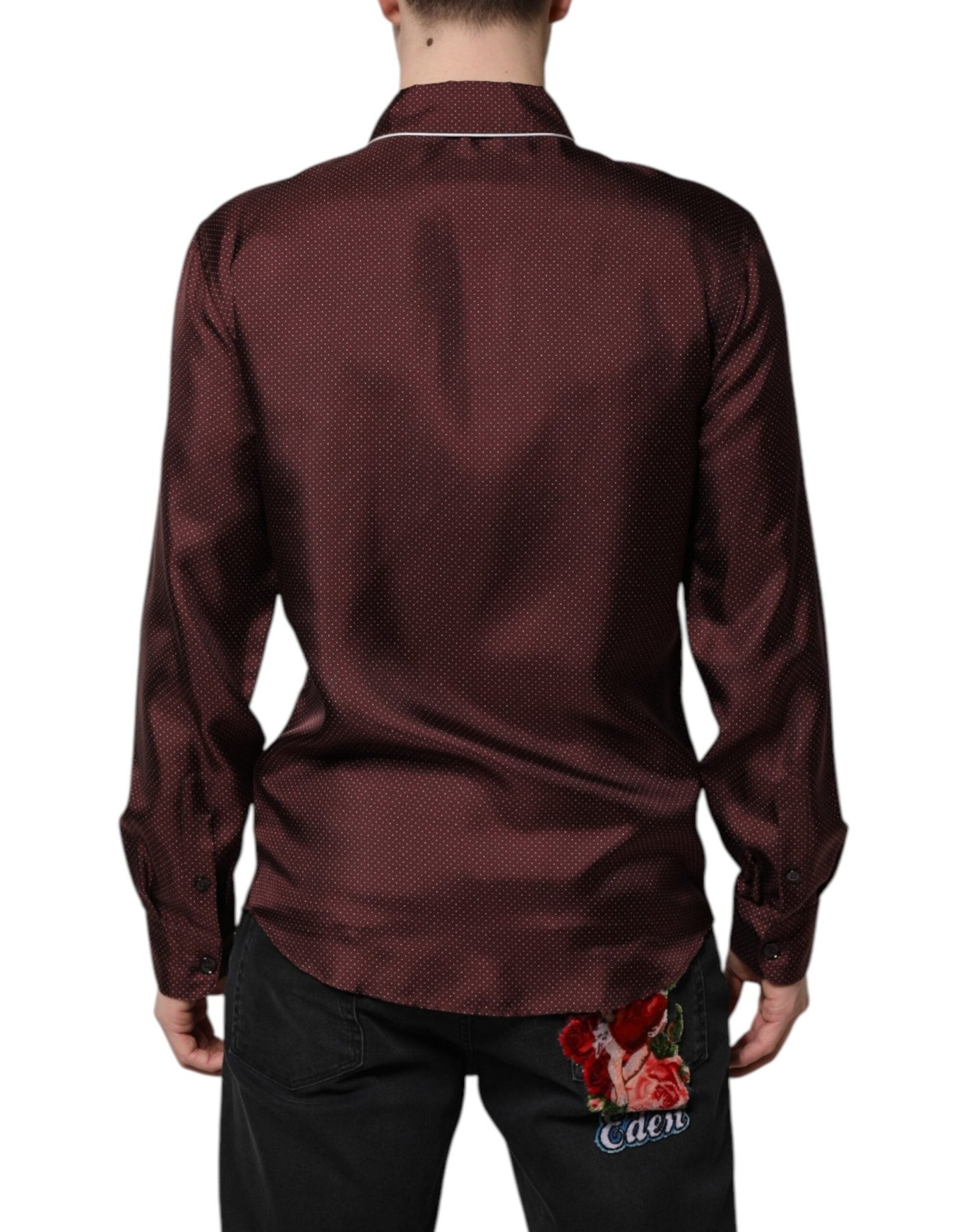 Dolce & Gabbana Burgundy Silk Dotted Long Sleeves Shirt - Le schmidt