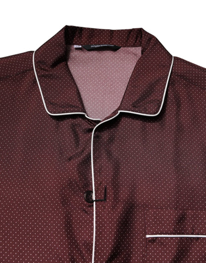 Dolce & Gabbana Burgundy Silk Dotted Long Sleeves Shirt - Le schmidt