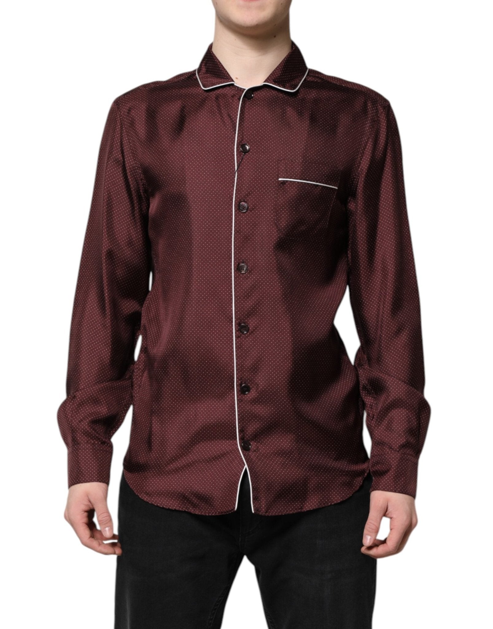 Dolce & Gabbana Burgundy Silk Dotted Long Sleeves Shirt - Le schmidt