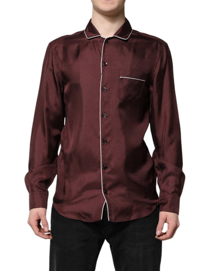 Dolce & Gabbana Burgundy Silk Dotted Long Sleeves Shirt - Le schmidt