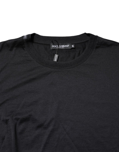 Dolce & Gabbana Dark Blue Silk Crew Neck Men Pullover Sweater - Le schmidt