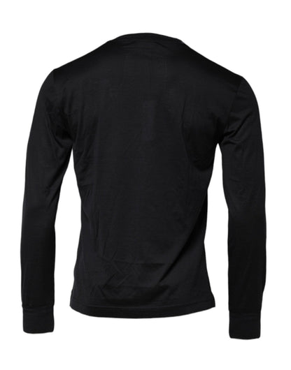 Dolce & Gabbana Dark Blue Silk Crew Neck Men Pullover Sweater - Le schmidt