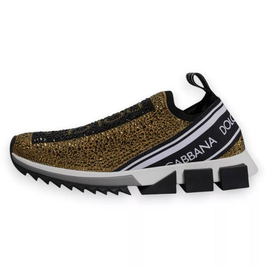 Dolce & Gabbana Gold Rhinestones Sorrento Sneakers Shoes - Le schmidt