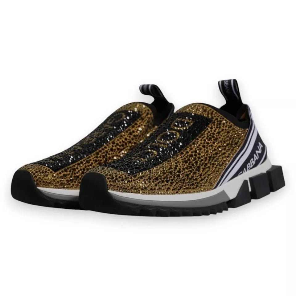 Dolce & Gabbana Gold Rhinestones Sorrento Sneakers Shoes - Le schmidt