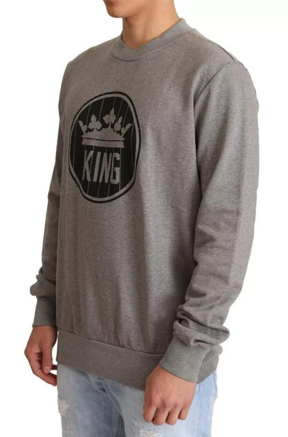 Dolce & Gabbana Gray Crown King Cotton Pullover Sweater - Le schmidt