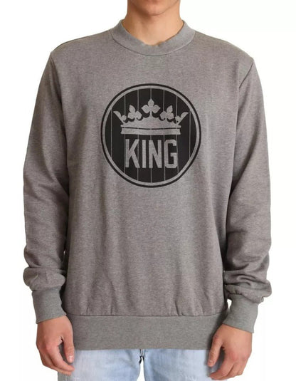 Dolce & Gabbana Gray Crown King Cotton Pullover Sweater - Le schmidt