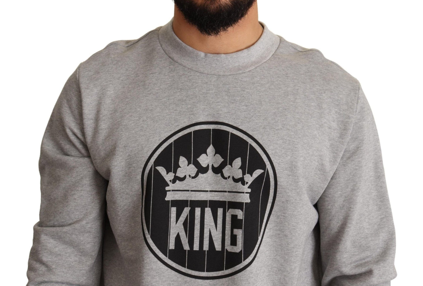 Dolce & Gabbana Gray Crown King Print Cotton Sweater - Le schmidt