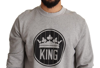 Dolce & Gabbana Gray Crown King Print Cotton Sweater - Le schmidt