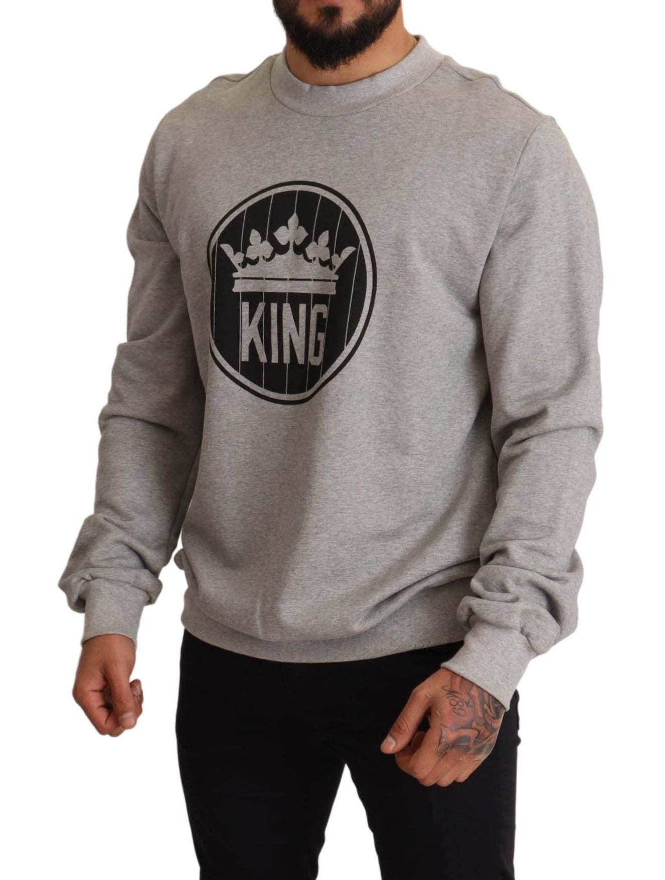 Dolce & Gabbana Gray Crown King Print Cotton Sweater - Le schmidt