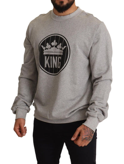 Dolce & Gabbana Gray Crown King Print Cotton Sweater - Le schmidt