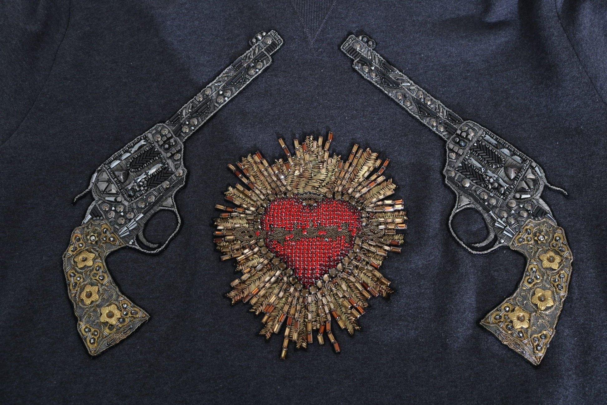 Dolce & Gabbana Gray Hooded Red Crystal Heart Gun Sweater - Le schmidt