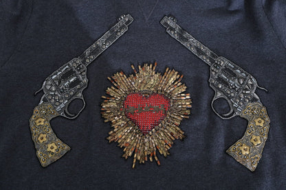 Dolce & Gabbana Gray Hooded Red Crystal Heart Gun Sweater - Le schmidt