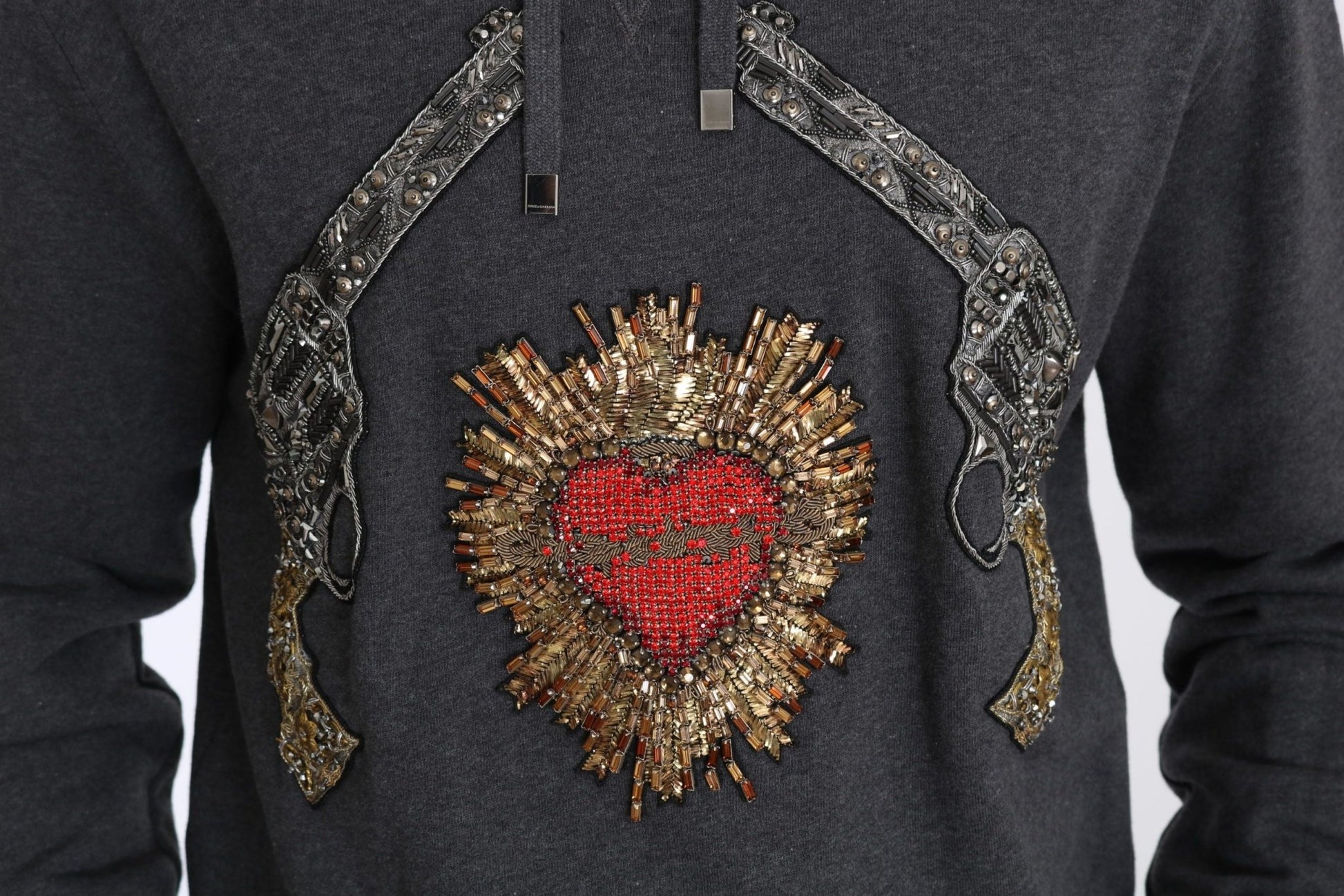 Dolce & Gabbana Gray Hooded Red Crystal Heart Gun Sweater - Le schmidt