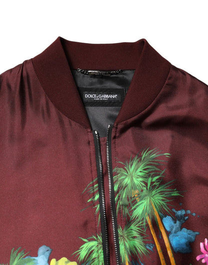 Dolce & Gabbana Maroon Floral Print Full Zip Bomber Jacket - Le schmidt