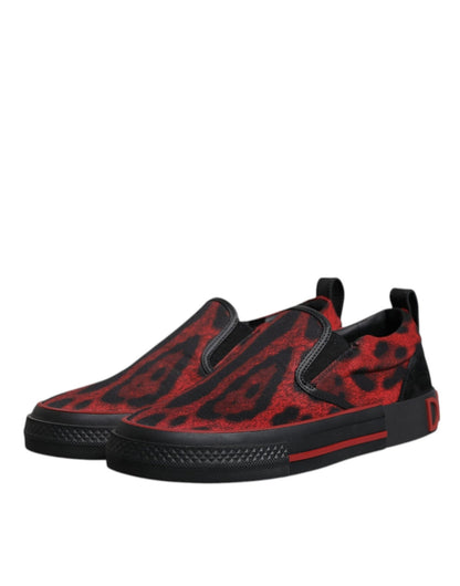 Dolce & Gabbana Red Black Leopard Cotton Men Low Top Sneakers Shoes - Le schmidt