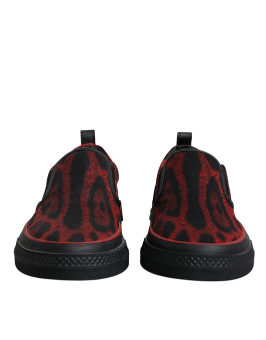 Dolce & Gabbana Red Black Leopard Cotton Men Low Top Sneakers Shoes - Le schmidt